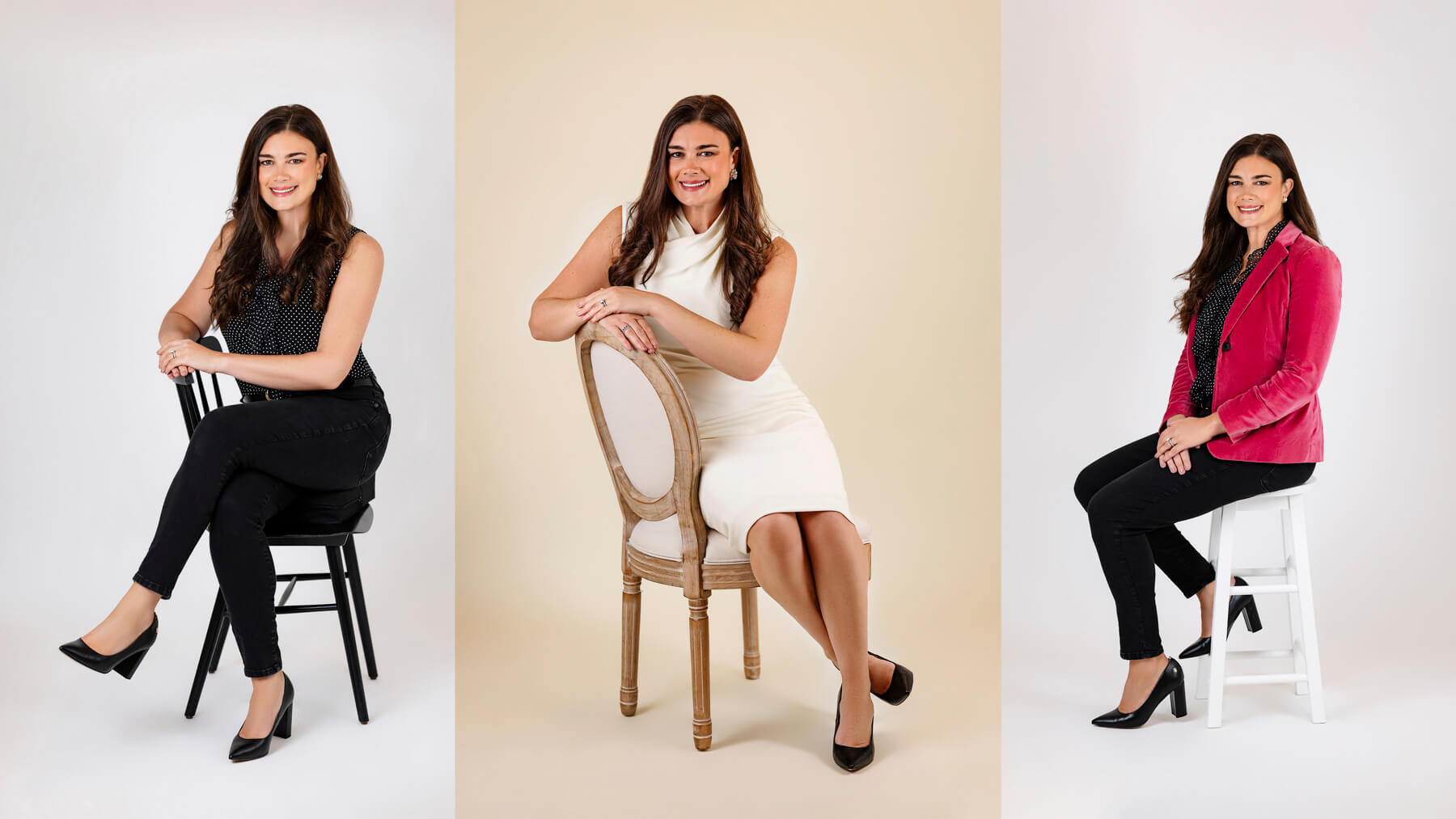 Collage of Headshots wardrobe  for a woman, at Photography Studio in Lexington, Massachusetts