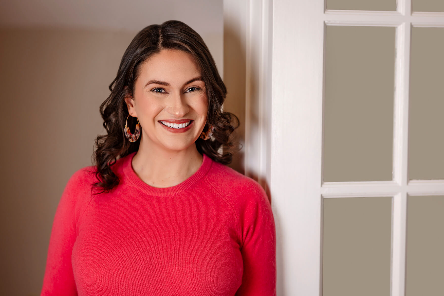 Woman with soft curls Headshot at studio, in Lexington, Massachusetts