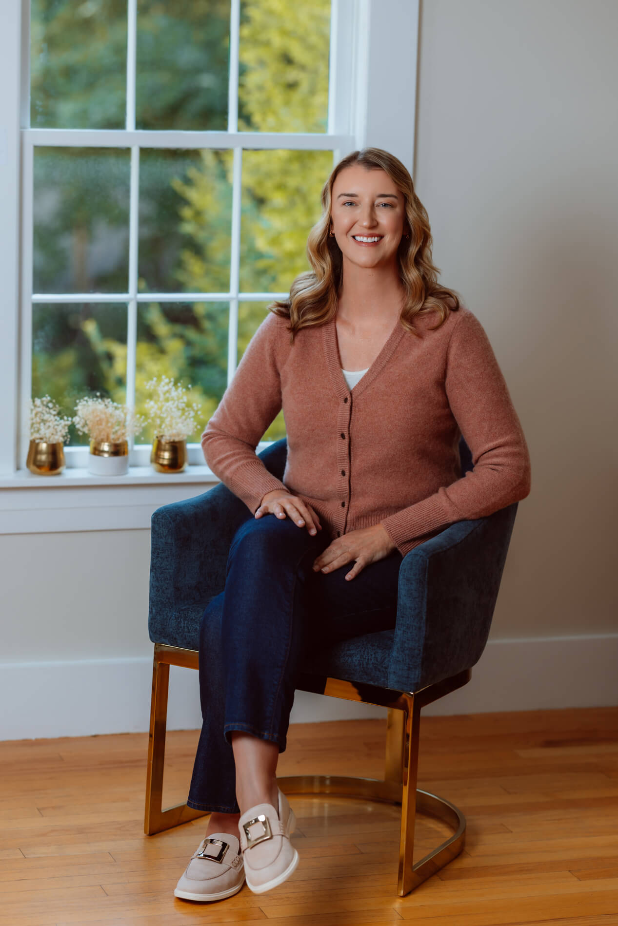 Headshots in studio in lexington Boston - woman by a window