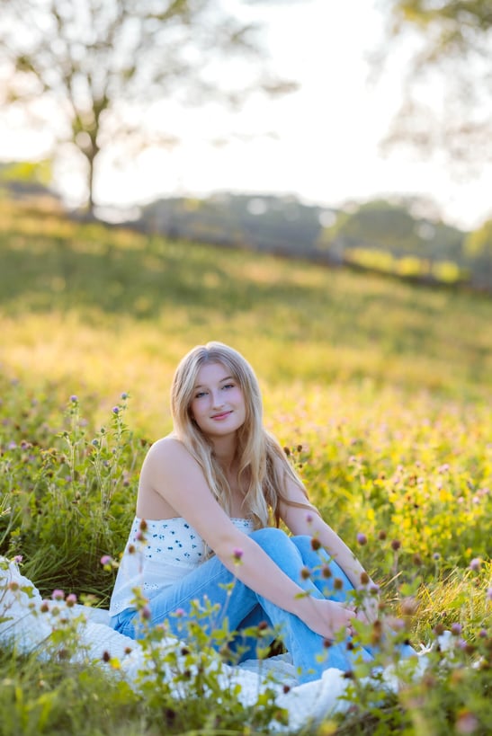 High School Senior sitting in grass, lexington, Massachusetts