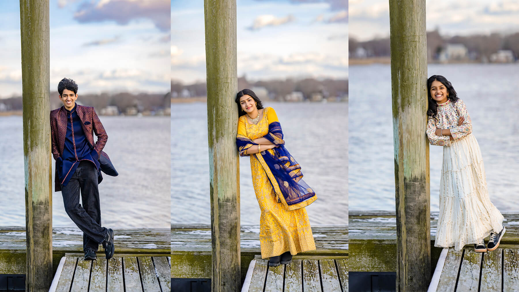 Soblings collage in a classic pose outdoors, at Boston, Massachusetts