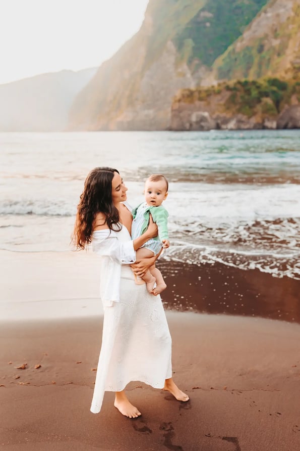 mothers-day-baby-barefoot-beach in Seixal Madeira Portugal