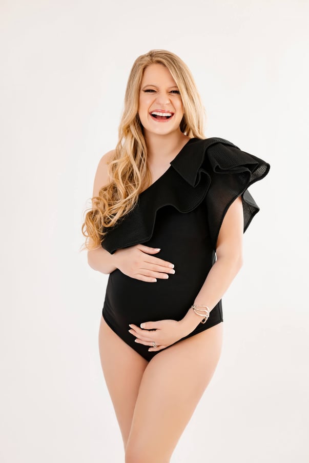Studio Maternity portrait in Boston, mom wearing a black body