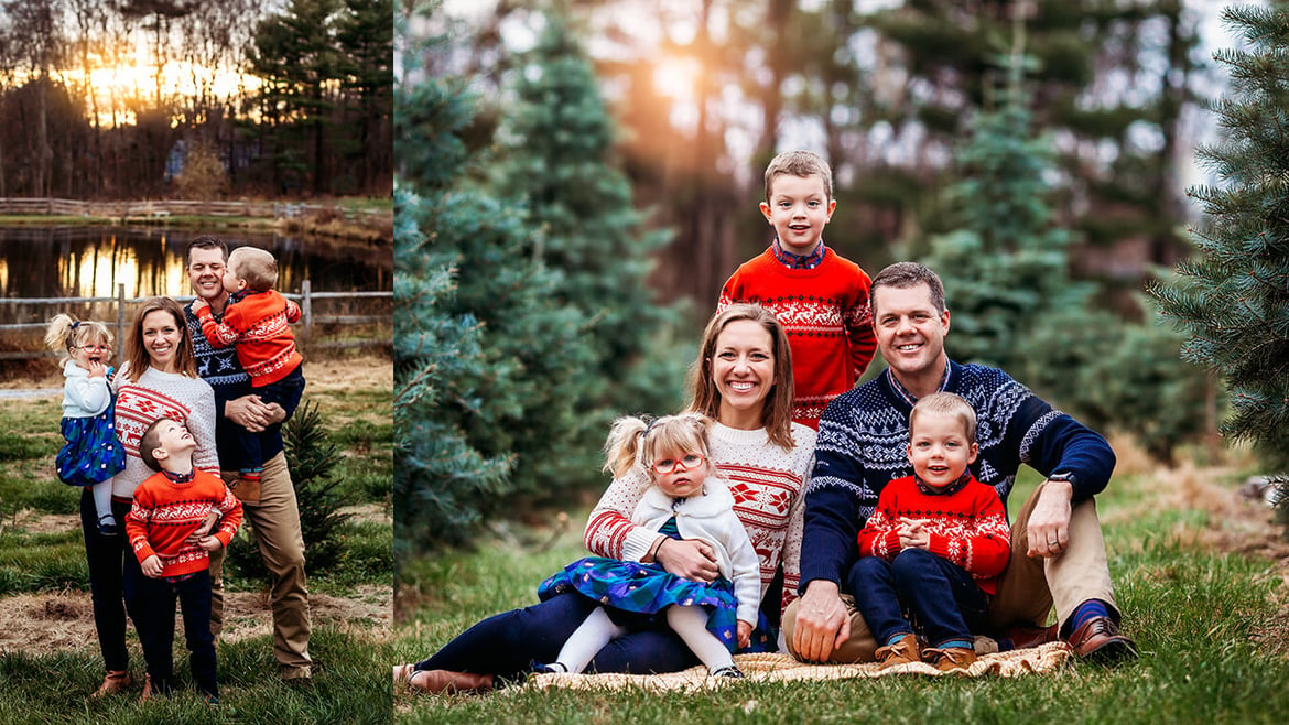 Winter Tree Farm boston family photo collage3