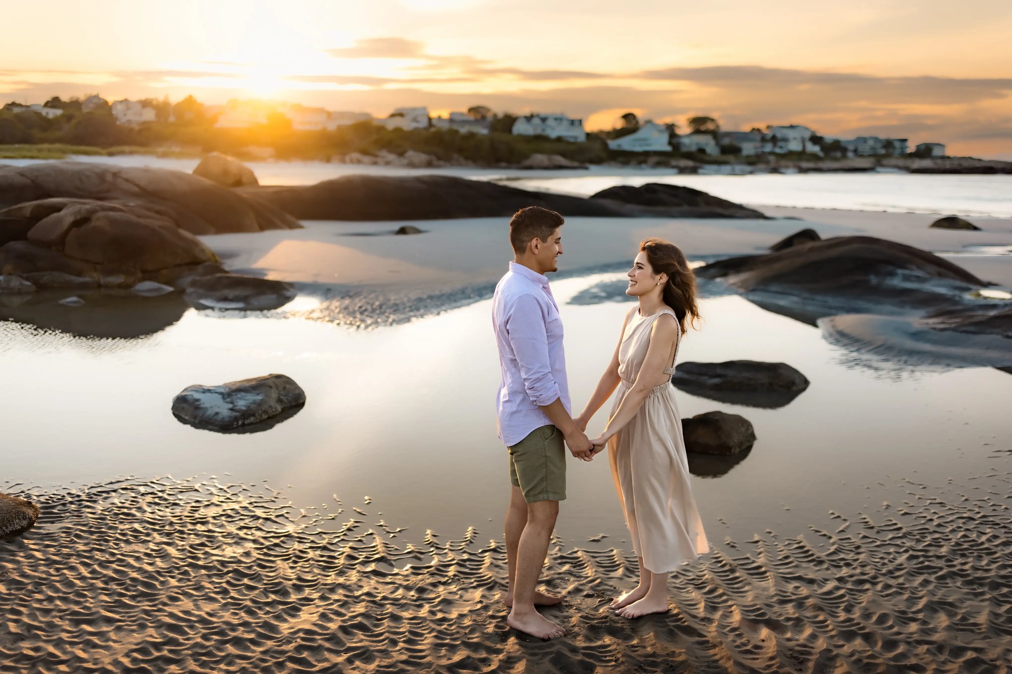 beach_couple holding hands - Boston sunset portrait