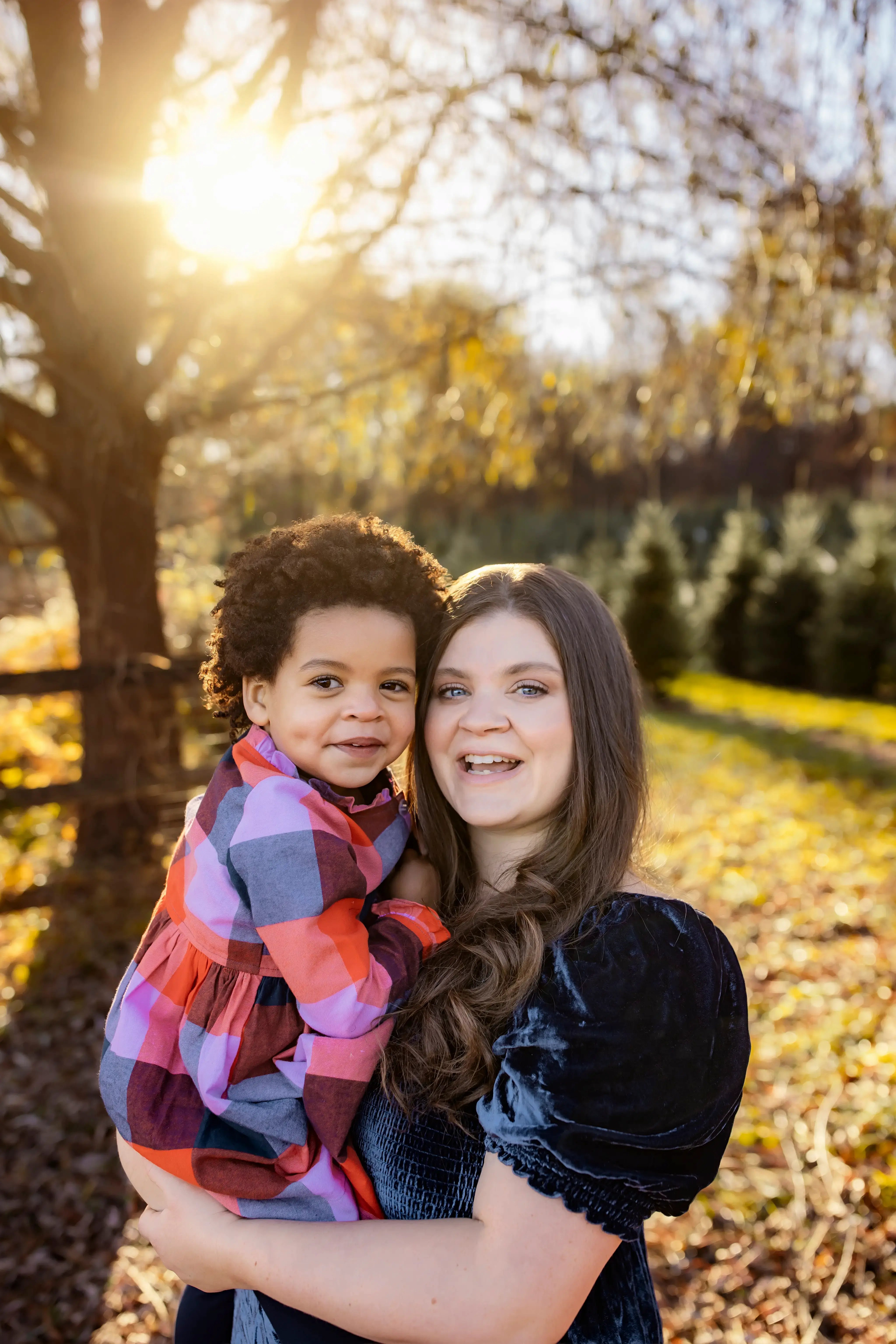 fall_mother with young daughter - tree farm photography