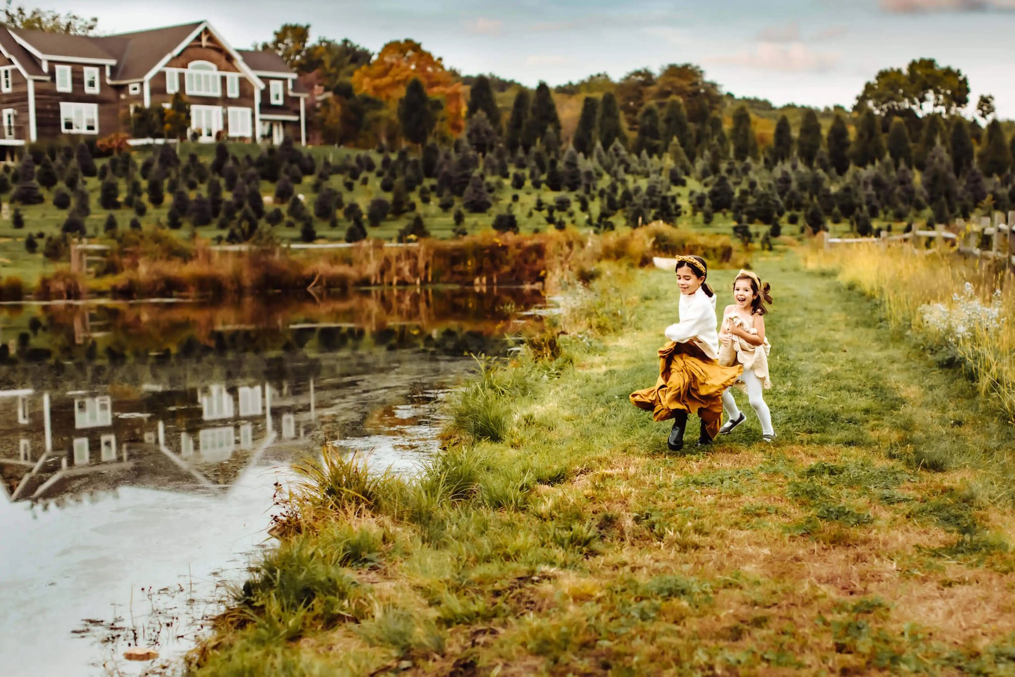 fall_sisters in tree farm - family photography in Boston