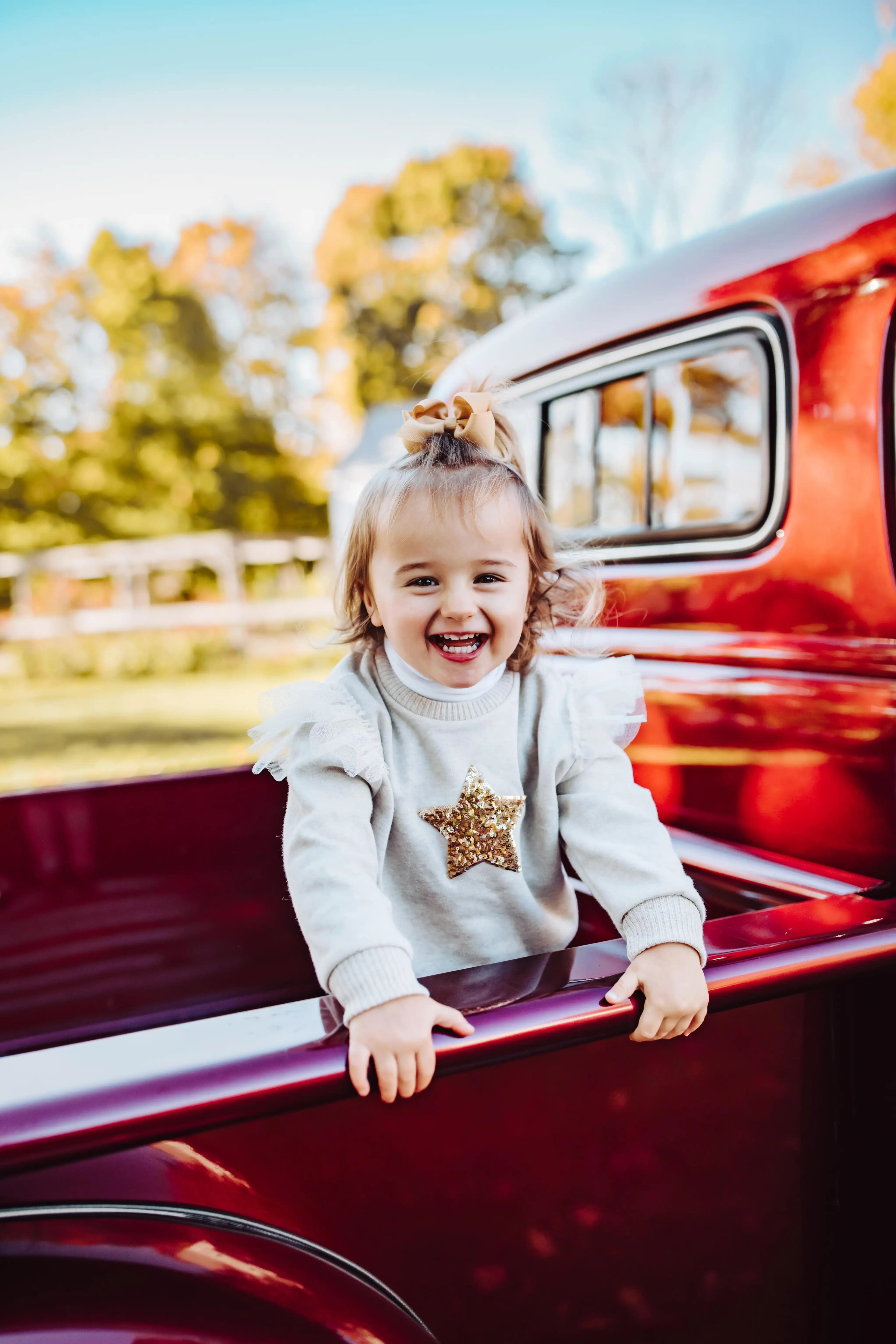 family photography_Baby Daughter - Red Truck family shoot in Massachusetts