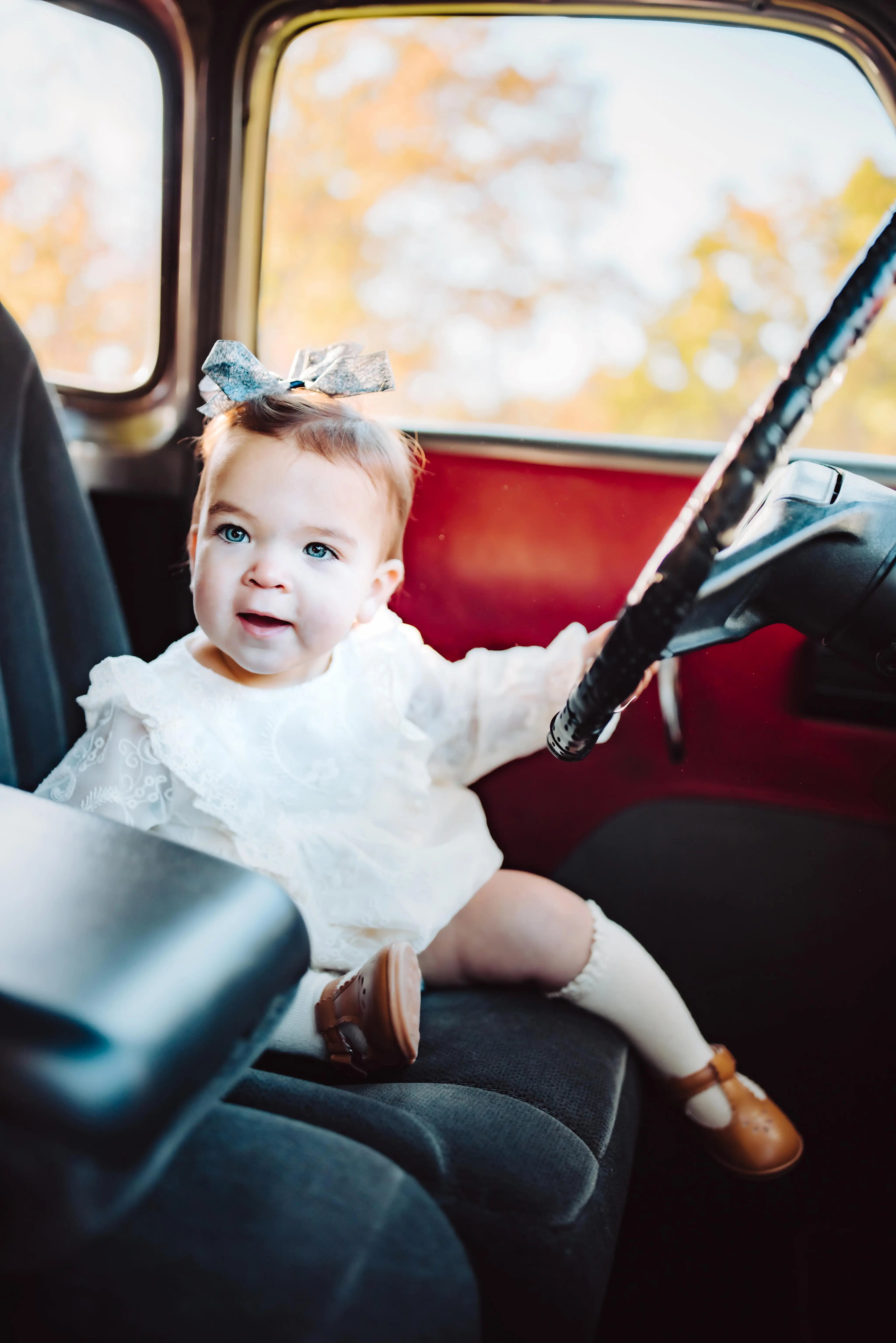 family photography_Baby Girl - Red Truck family shoot in Massachusetts