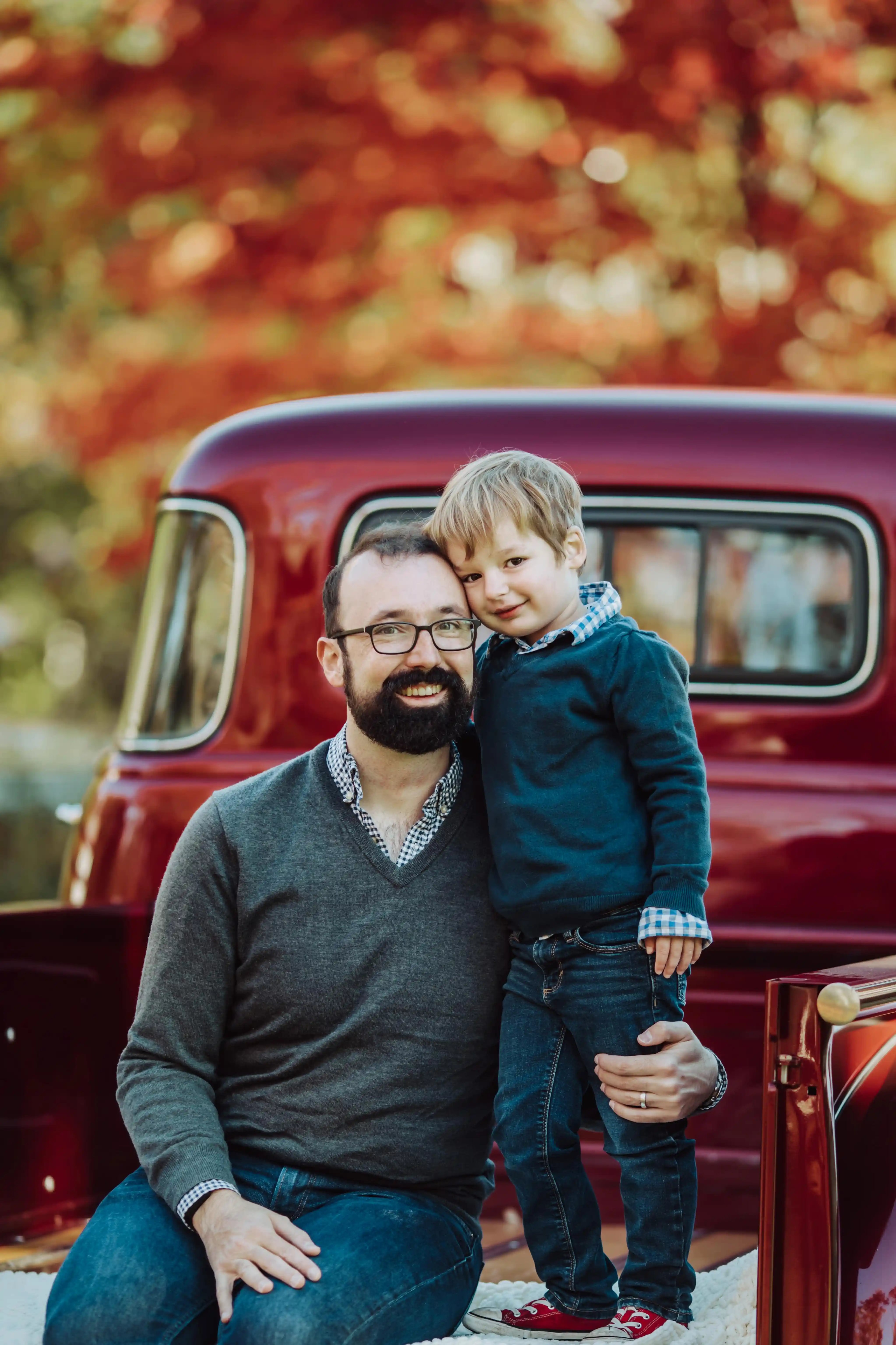 family photography_Father and Son - Red Truck family shoot in Massachusetts