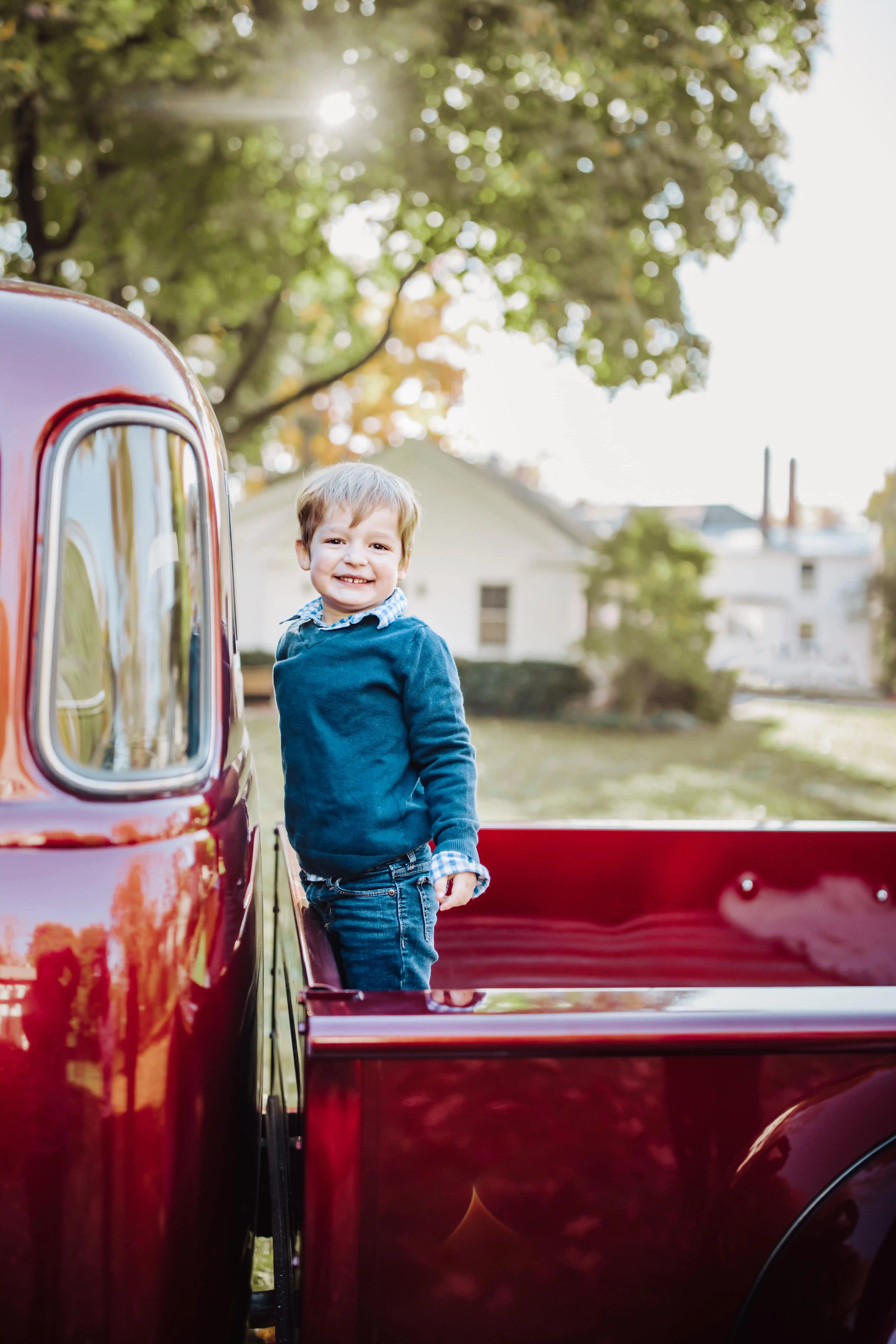 family photography_Outdoor Son - Red Truck family shoot in Massachusetts